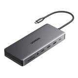 תחנת עגינה UGREEN בחיבור USB TYPE C -13 in 1 - כולל 3 יציאות למסך 4K 60HZ, חיבור רשת GIGABIT ETHERNET, חיבורי 3.2 USB, קורא כרטיסים, וטעינה PD תחנת עגינה UGREEN בחיבור USB TYPE C -13 in 1 - כולל 3 יציאות למסך 4K 60HZ, חיבור רשת GIGABIT ETHERNET, חיבורי 3.2 USB, קורא כרטיסים, וטעינה PD